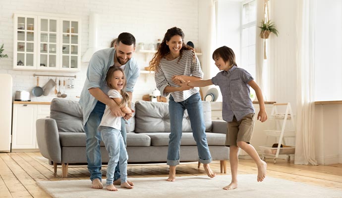 Happy family with comfortable indoor air quality