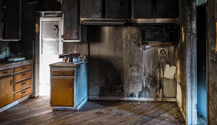 Kitchen cabinet fire and water damage restoration service