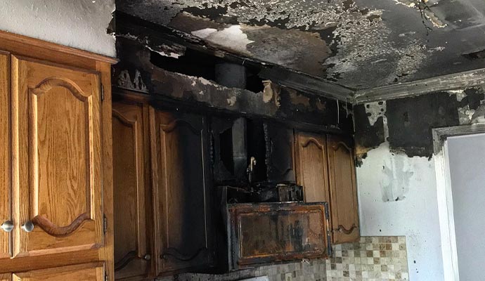 wall cabinet kitchen fire smoke damage